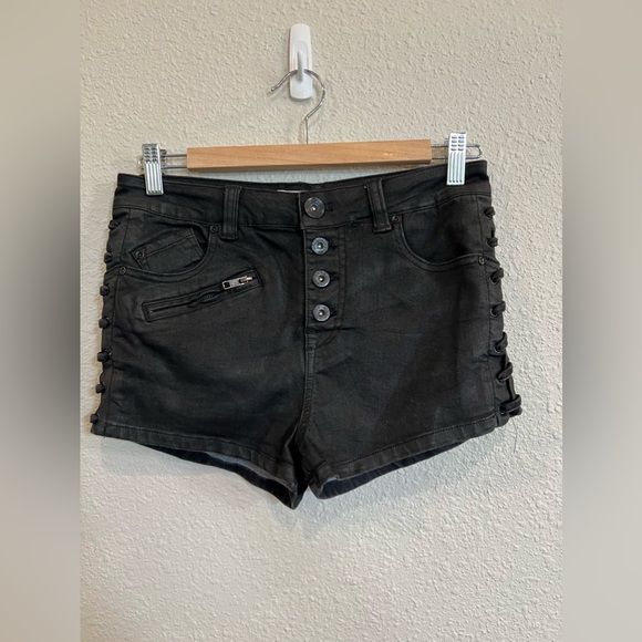 Free People Lone Ranger Black Denim Jean Shorts Lace Up Size 27 - Picture 4 of 11